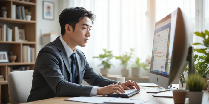 컴퓨터로 소상공인 정책자금을 온라인으로 신청 중인 장면