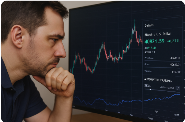 자동 주식매매 프로그램을 모니터링하는 투자자의 모습