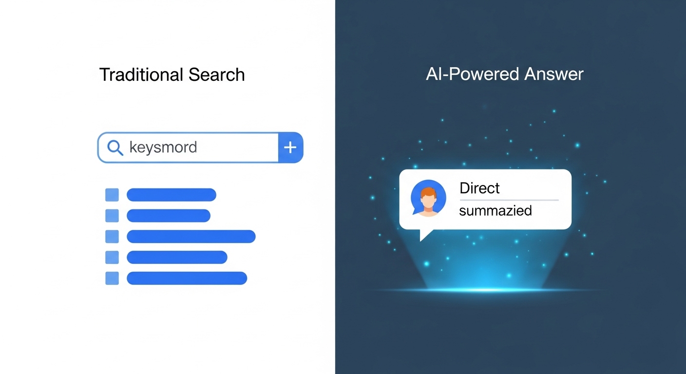 기존 검색 방식과 AI 답변 방식의 변화를 시각적으로 보여주는 이미지