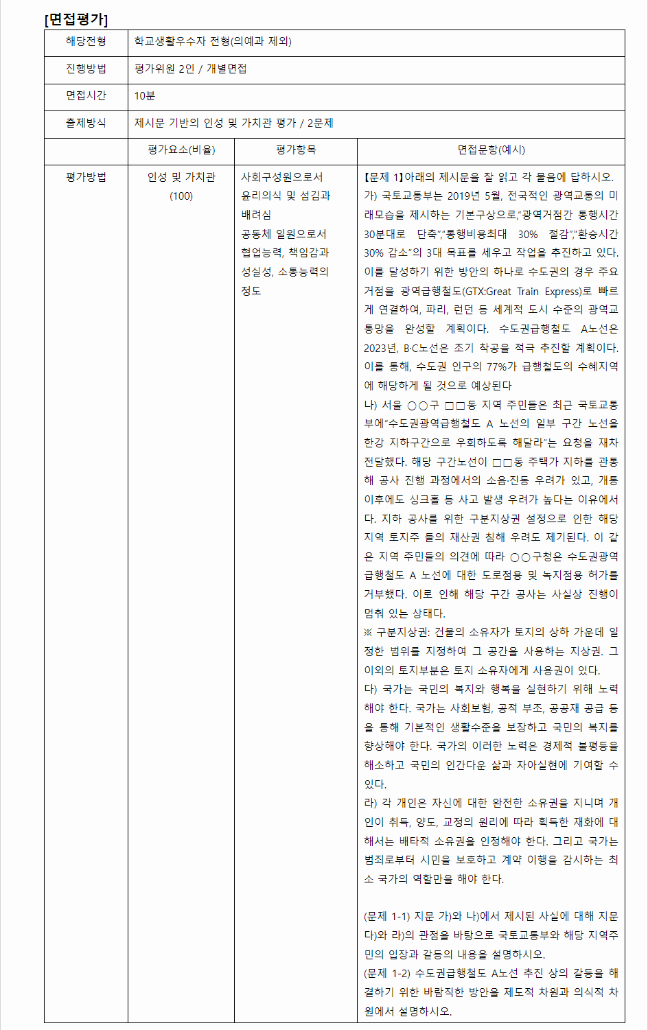 2024학년도 연세대학교(미래) 학생부종합전형 면접평가