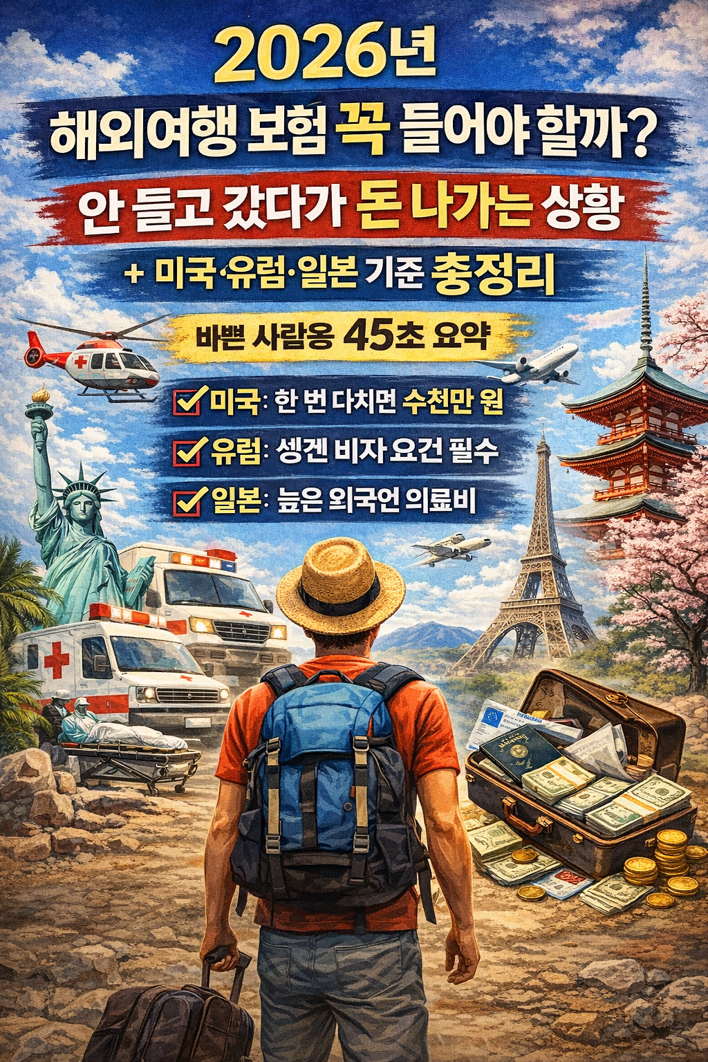 2026년 해외여행 보험, 안 들고 가면 실제로 얼마 나올까? (미국·유럽·일본 기준 총정리)
