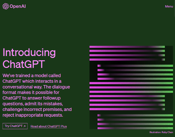 ChatGTP 홈페이지 이미지 입니다.