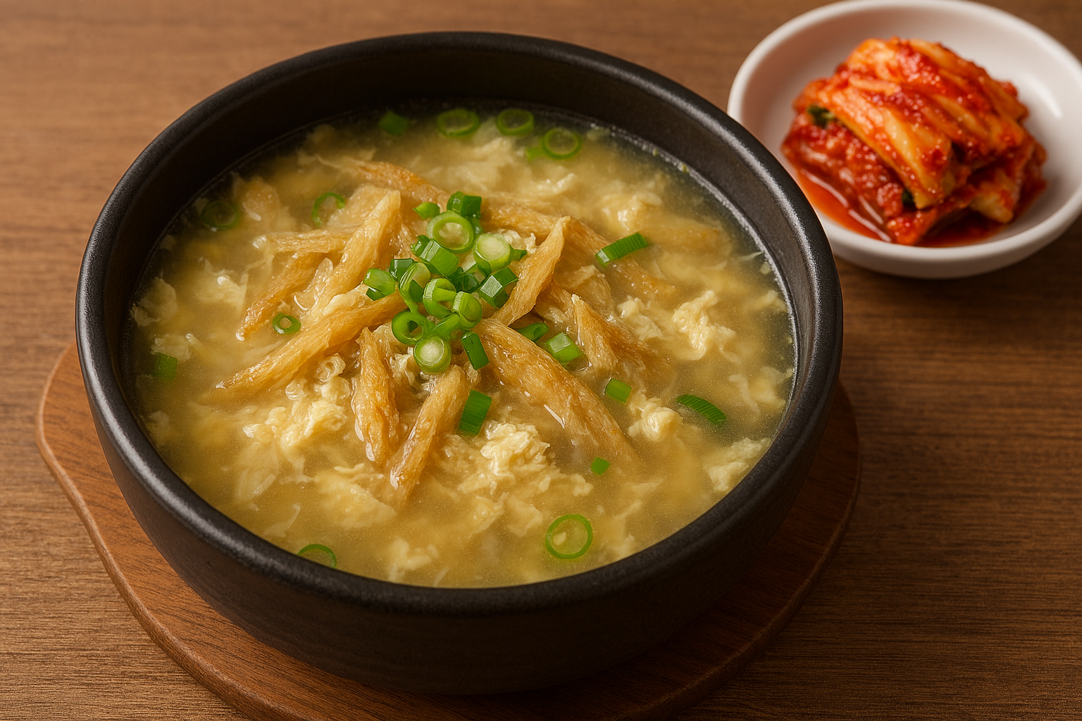 해장에 좋은 북엇국과 김치 반찬 이미지