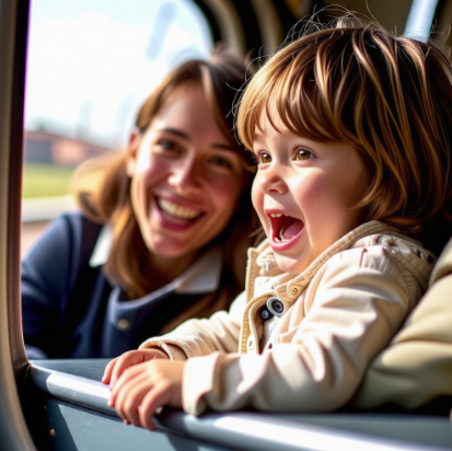 어머니와 드라이브를 즐기는 아동