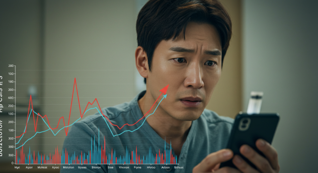 혈당이 급격히 상승하는 그래프와 한국인 남성