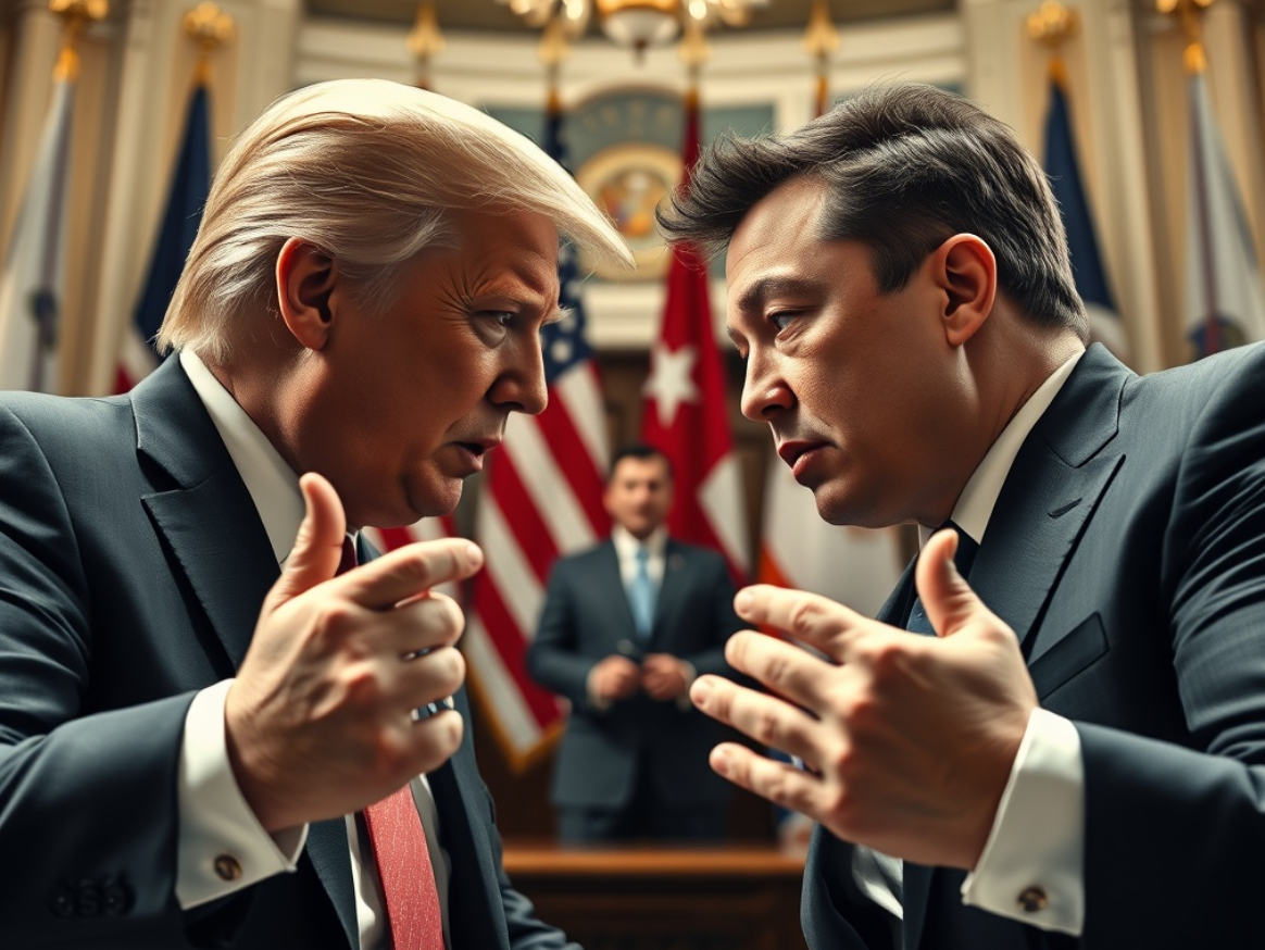 트럼트와 일론머스크가 대립하고 있는 장면