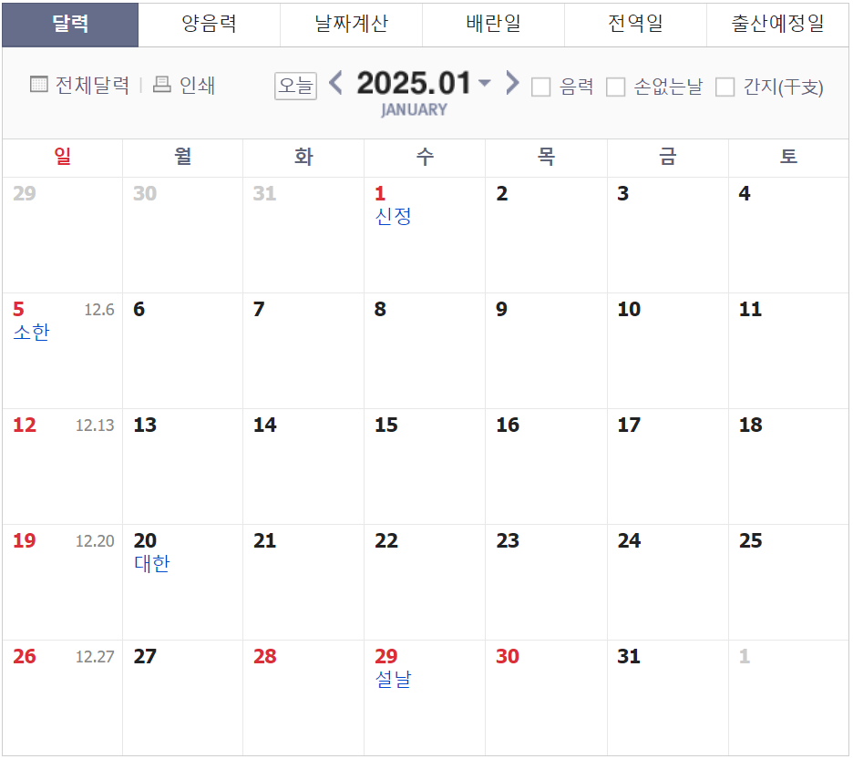 2025년 공휴일