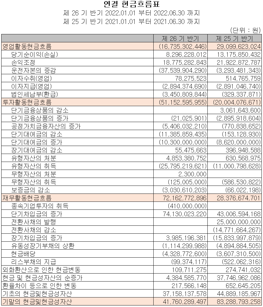 켐트로닉스 - 현금흐름표