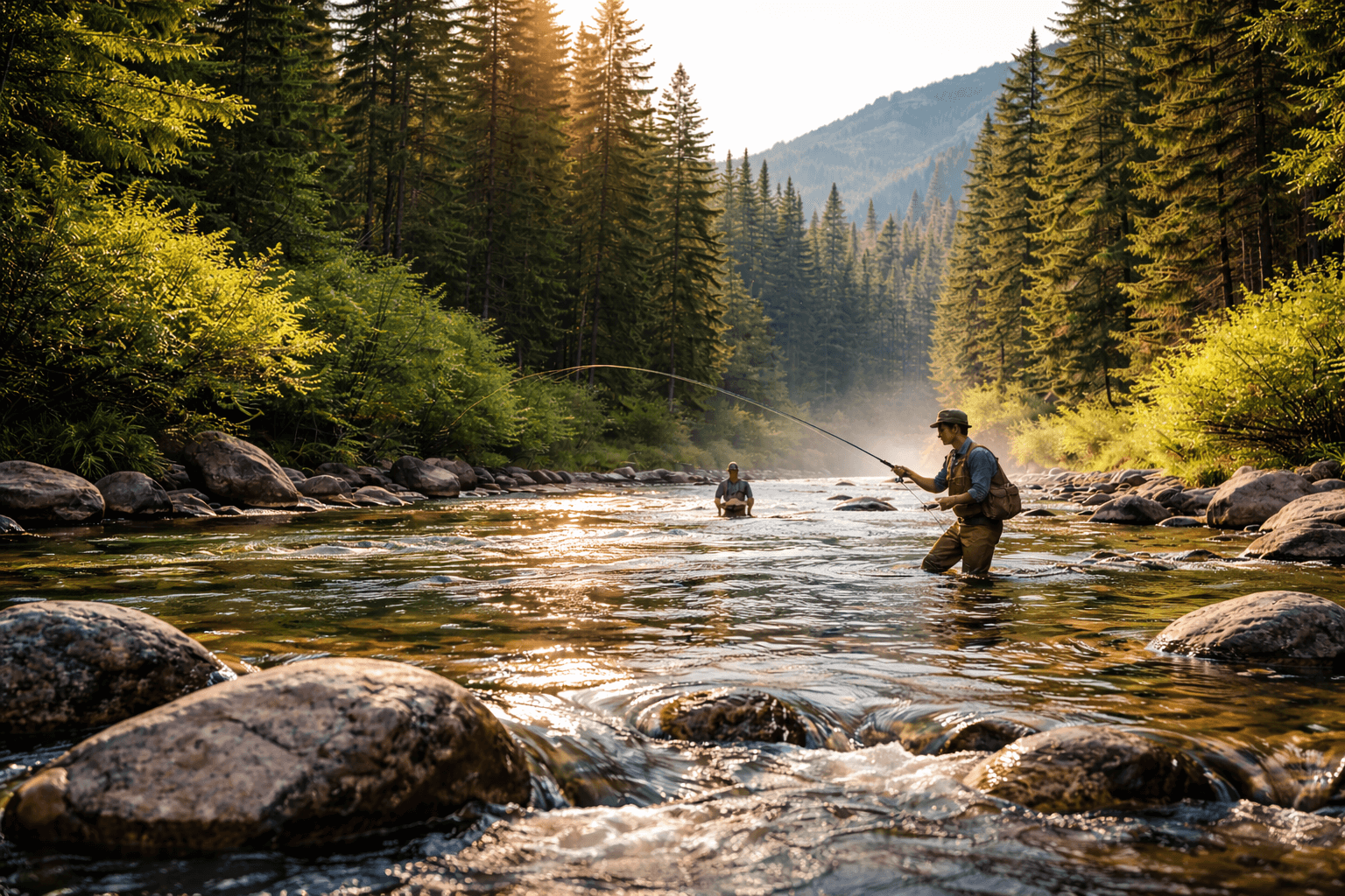 영화 '흐르는 강물처럼'에 나오는 낚시의 한 장면을 재연