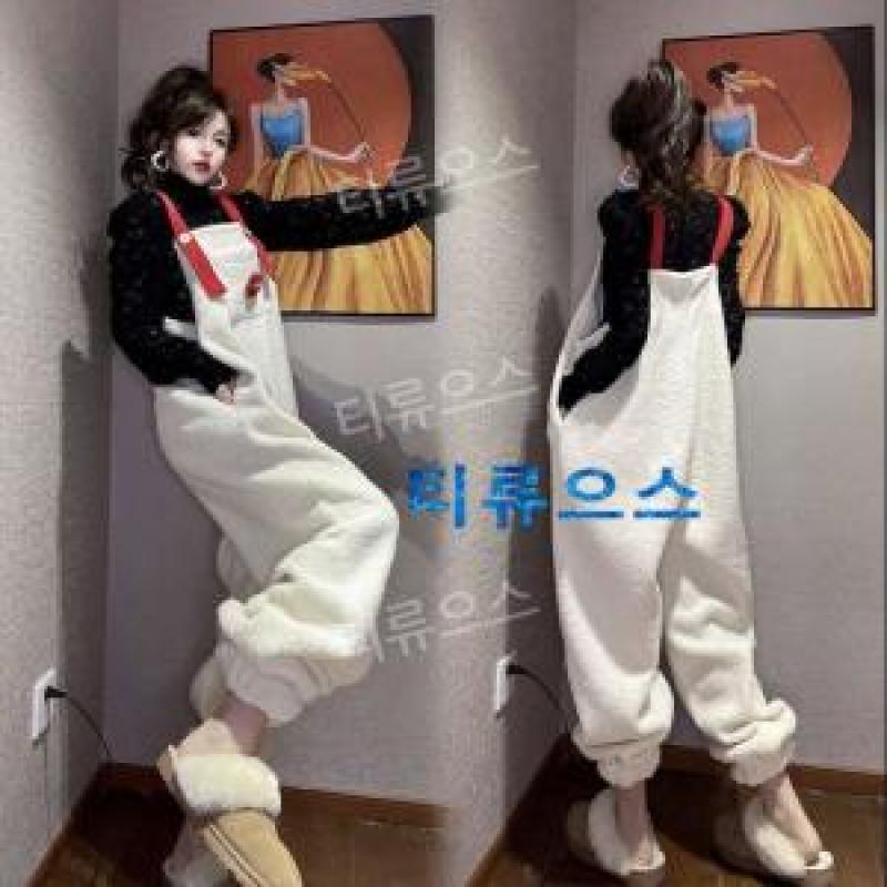뽀글이 양털 멜빵바지 오버롤 팬츠 겨울 멜빵수트 티류으스