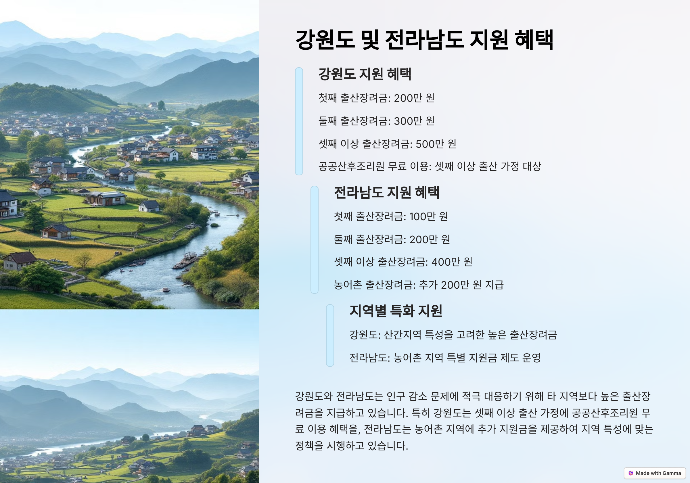 강원도 및 전라남도 지원혜택