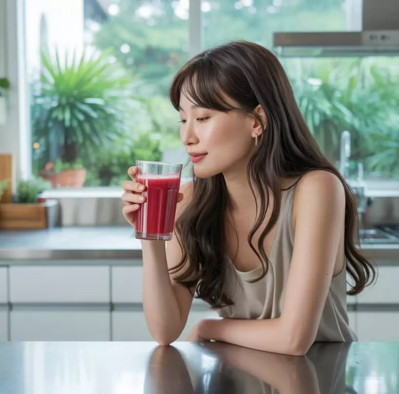 해독주스를 마시고 있는 이미지