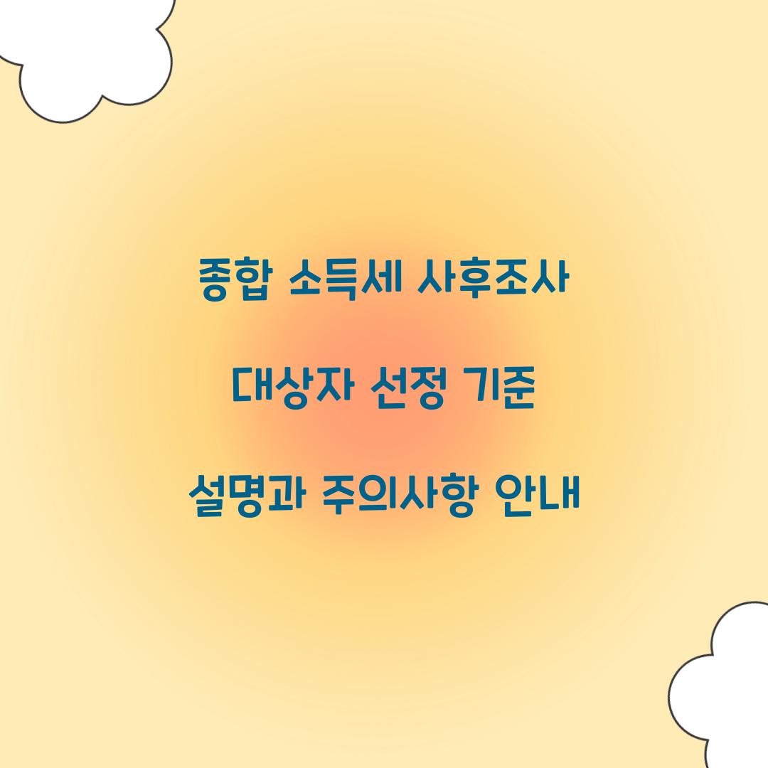 종합 소득세 사후조사 대상자 선정 기준 설명