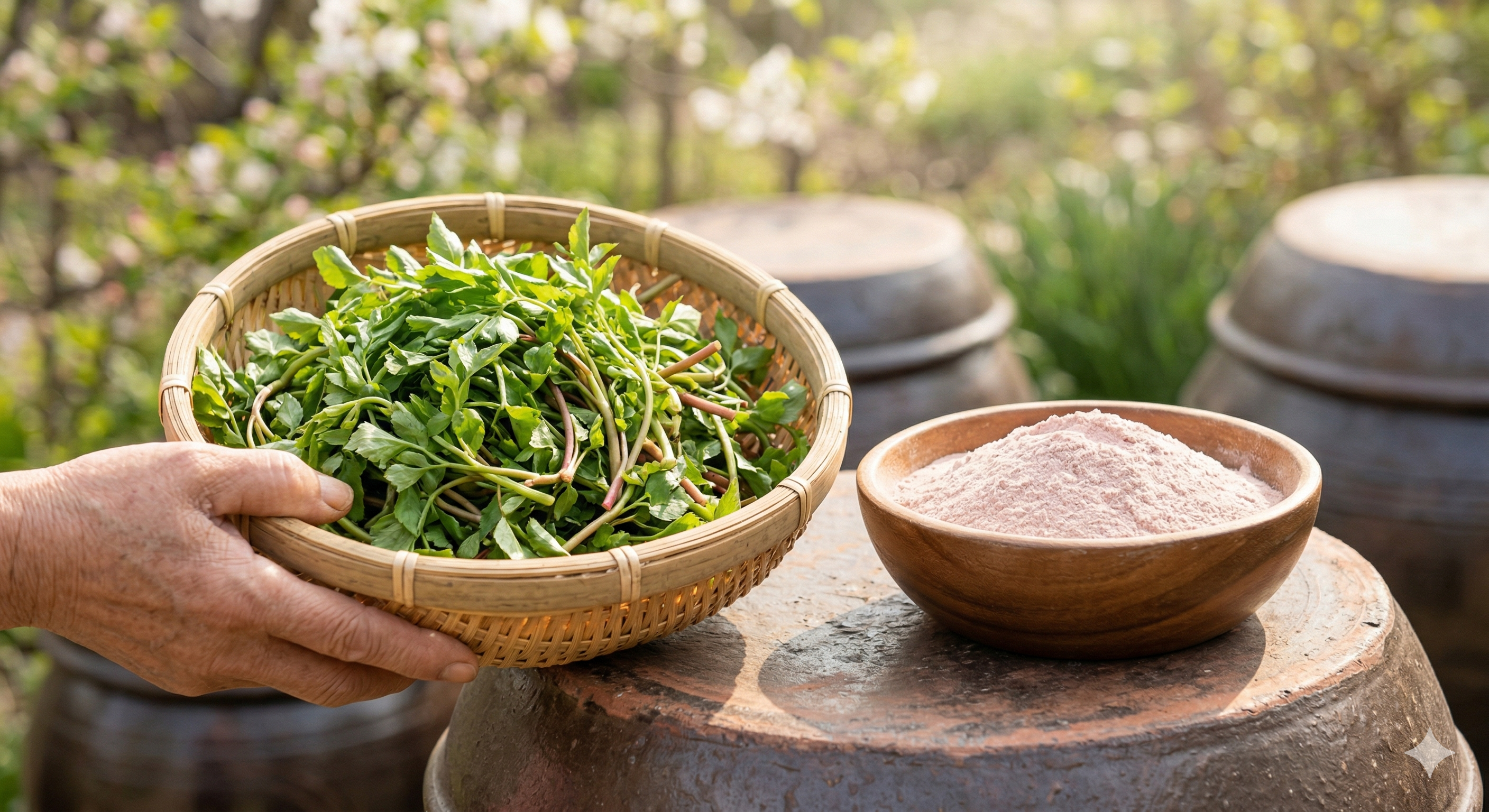 돌미나리와 고구마 가루