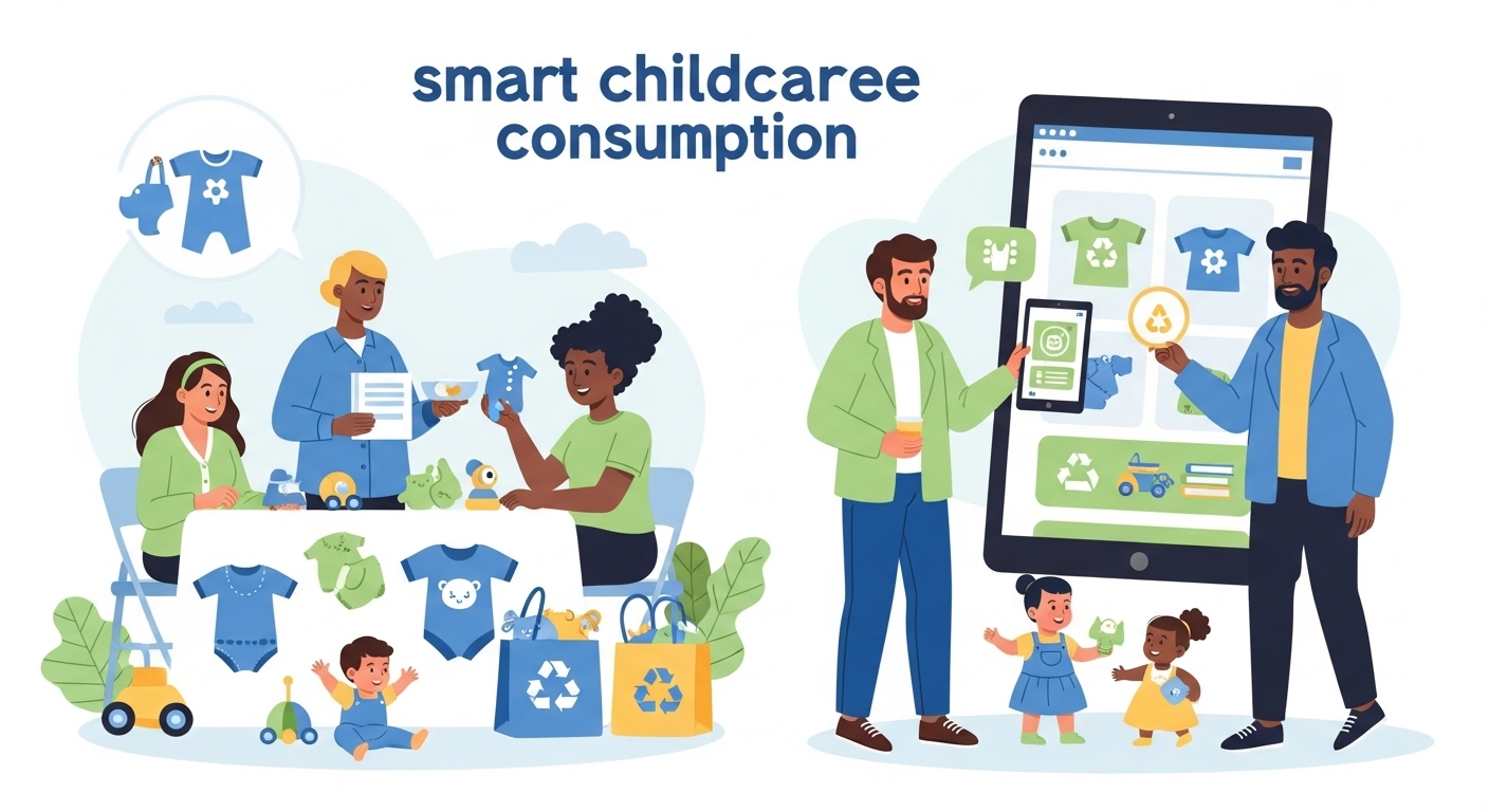 육아용품을 중고 거래하거나 공동 구매하는 현명한 부모들의 모습