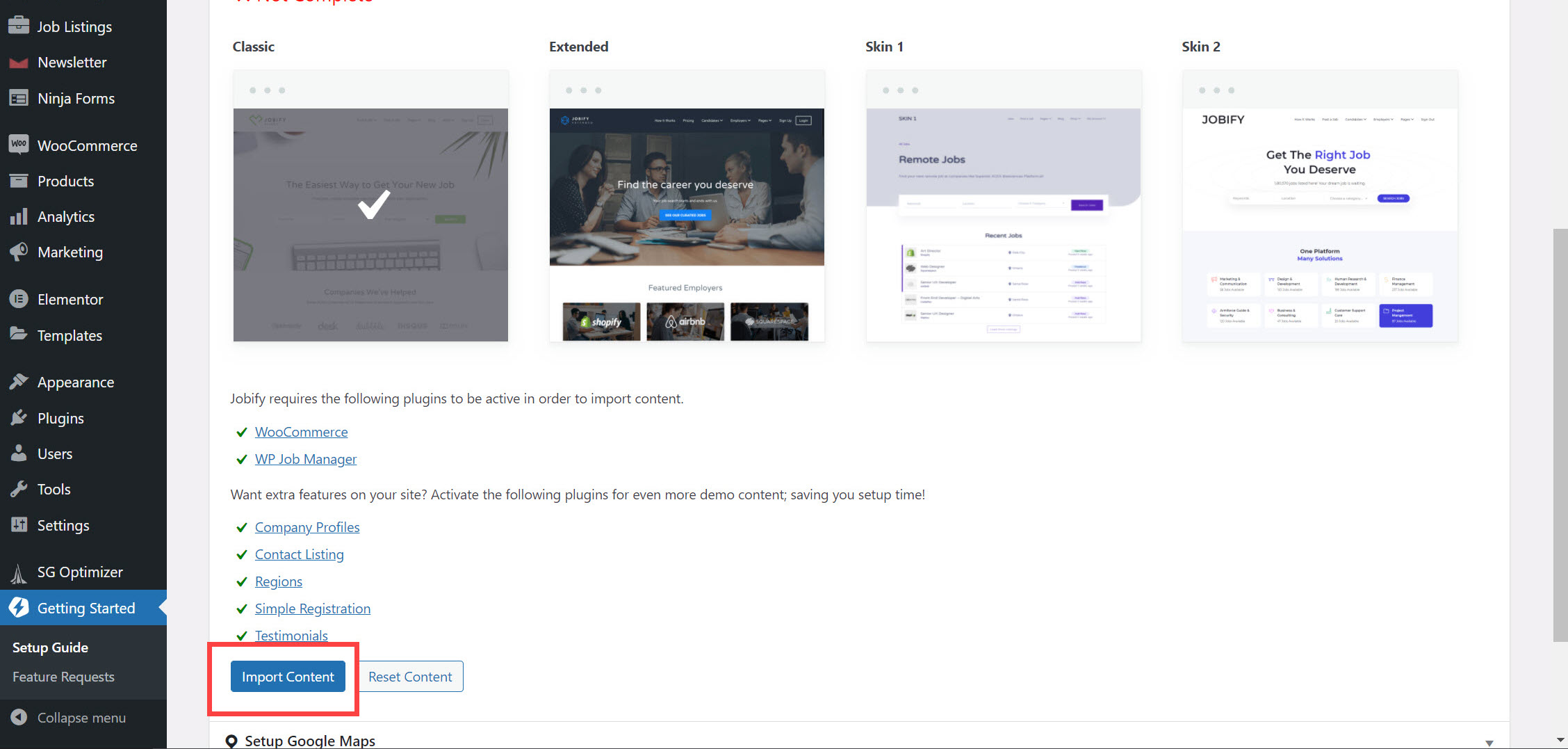 워드프레스 구인구직 테마 Jobify 데모 설치하기 - 콘텐츠 임포트하기
