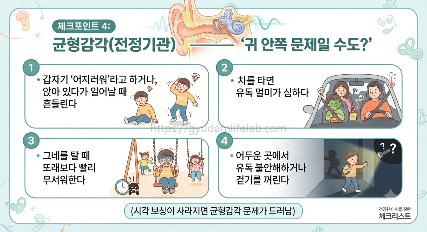 체크포인트 4 균형감각(전정기관) &mdash; 귀 안쪽 문제일 수도 인포그래픽