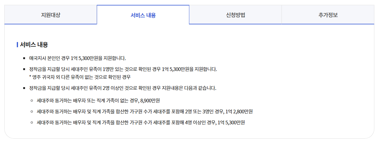독립유공자 영주귀국정착금 신청하기