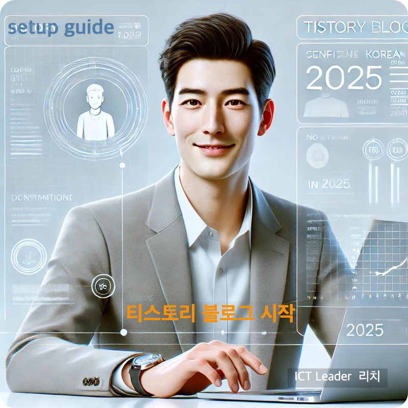 티스토리 블로그를 설정 중인 밝고 전문적인 2025년 한국 남성 블로거 이미지