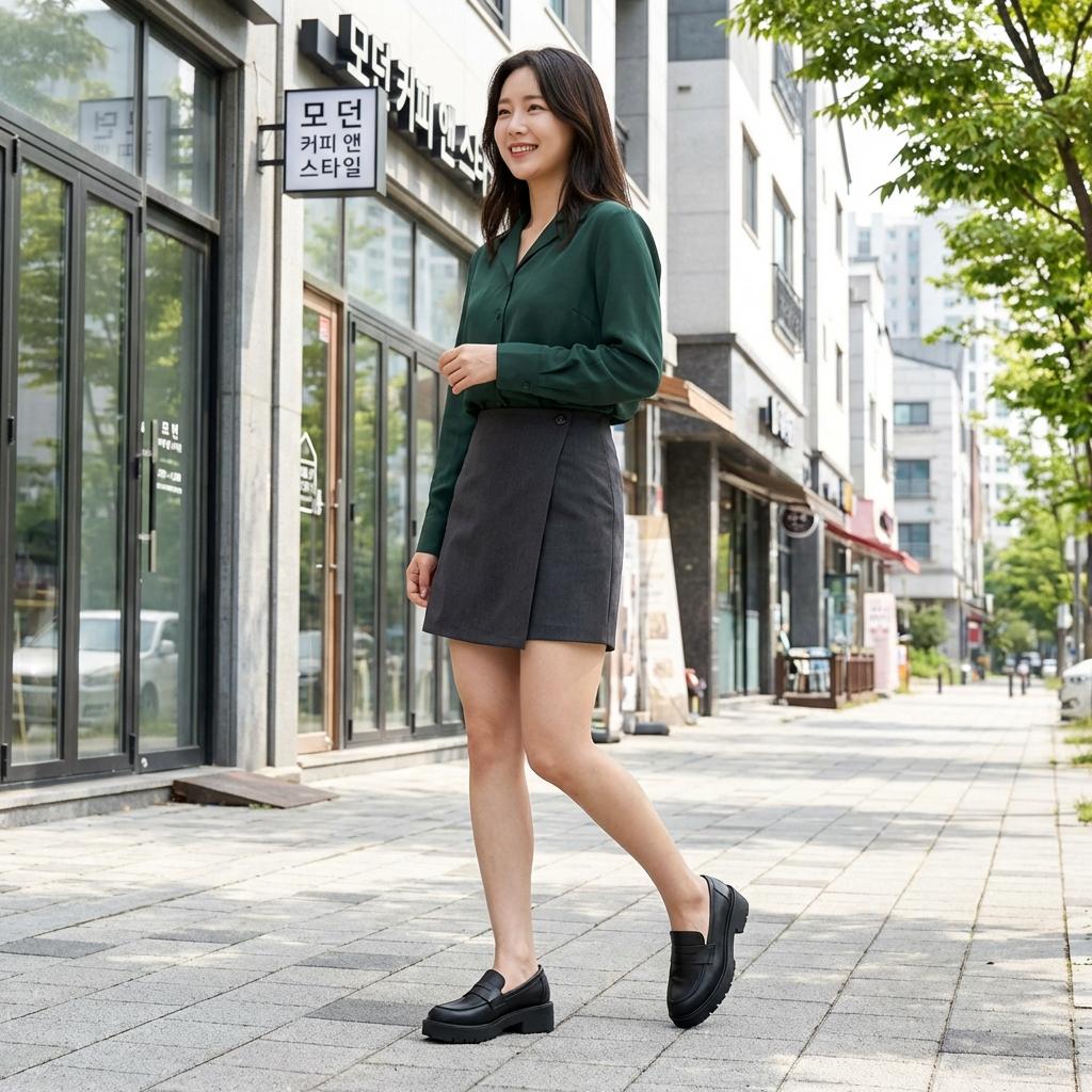 굽 있는 슬립온으로 완성하는 4060 키 보정 스타일링