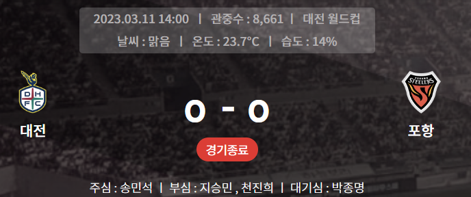 3라운드 대전 포항 경기 결과 - 출처 : K리그 홈페이지