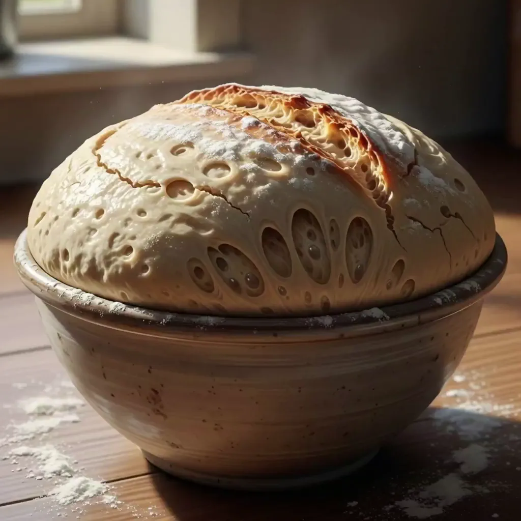 발효 중 부푸는 빵 반죽