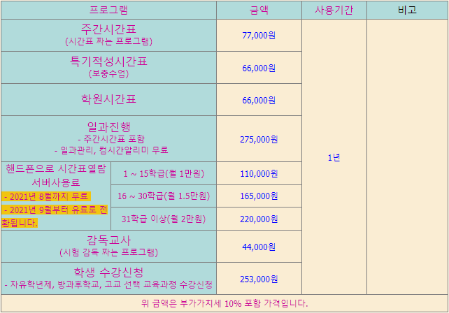 컴시간알리미-프로그램-학교-이용금액