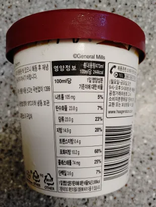 하겐다즈 솔티드 카라멜 카푸치노 영양 정보
