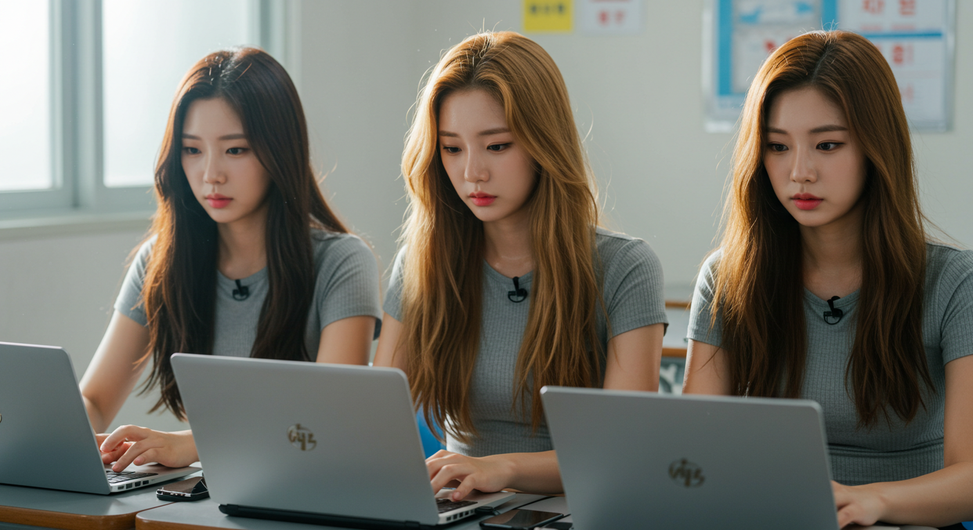 노트북을 하고있는 미녀들