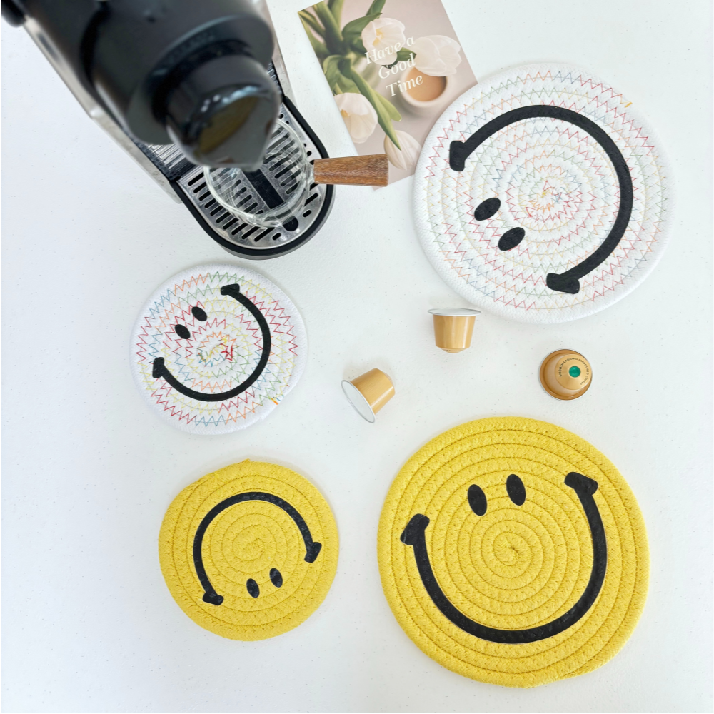 스마일 냄비받침 컵받침 옐로우 화이트