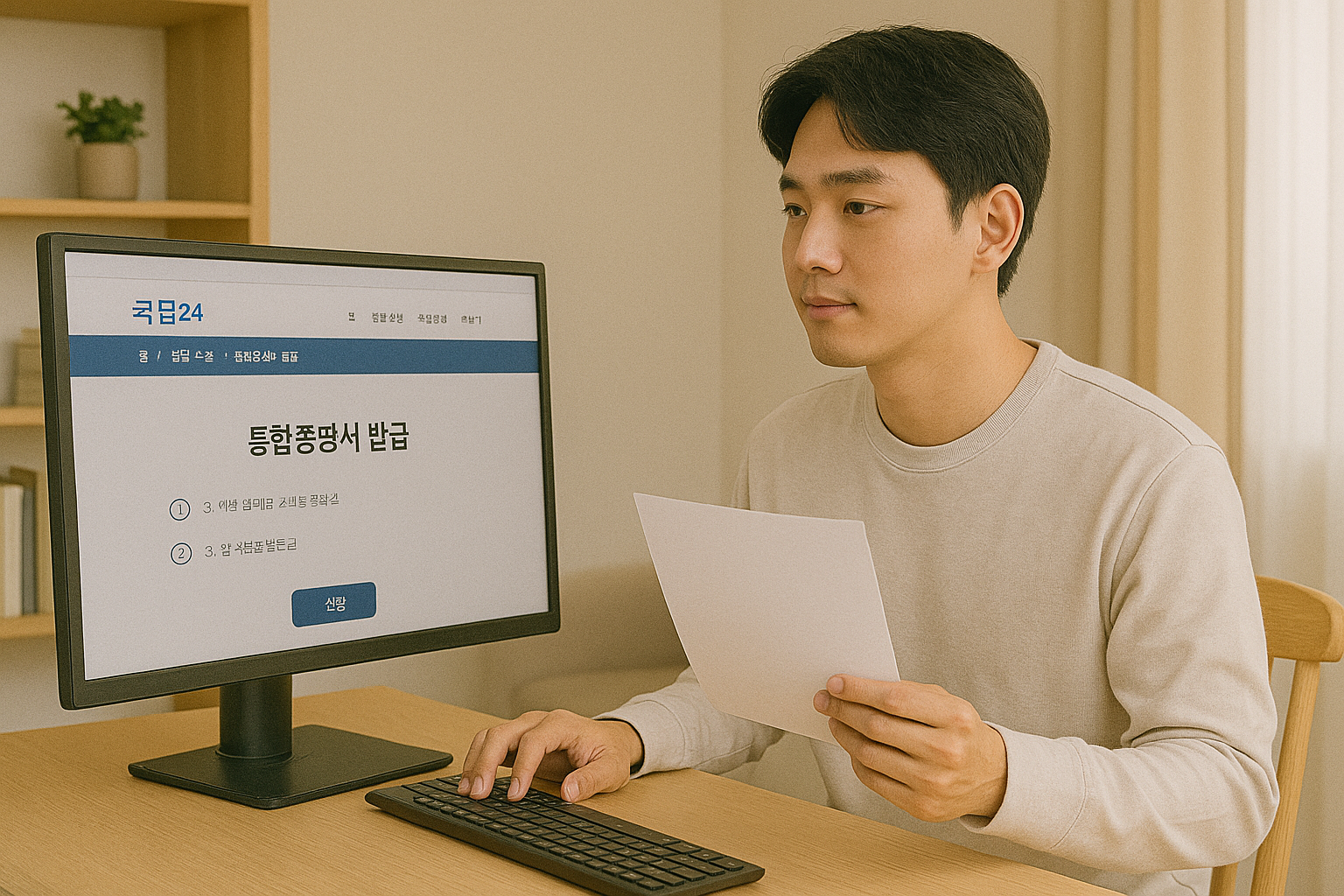 인터넷으로 가족관계증명서를 발급하는 컴퓨터 화면