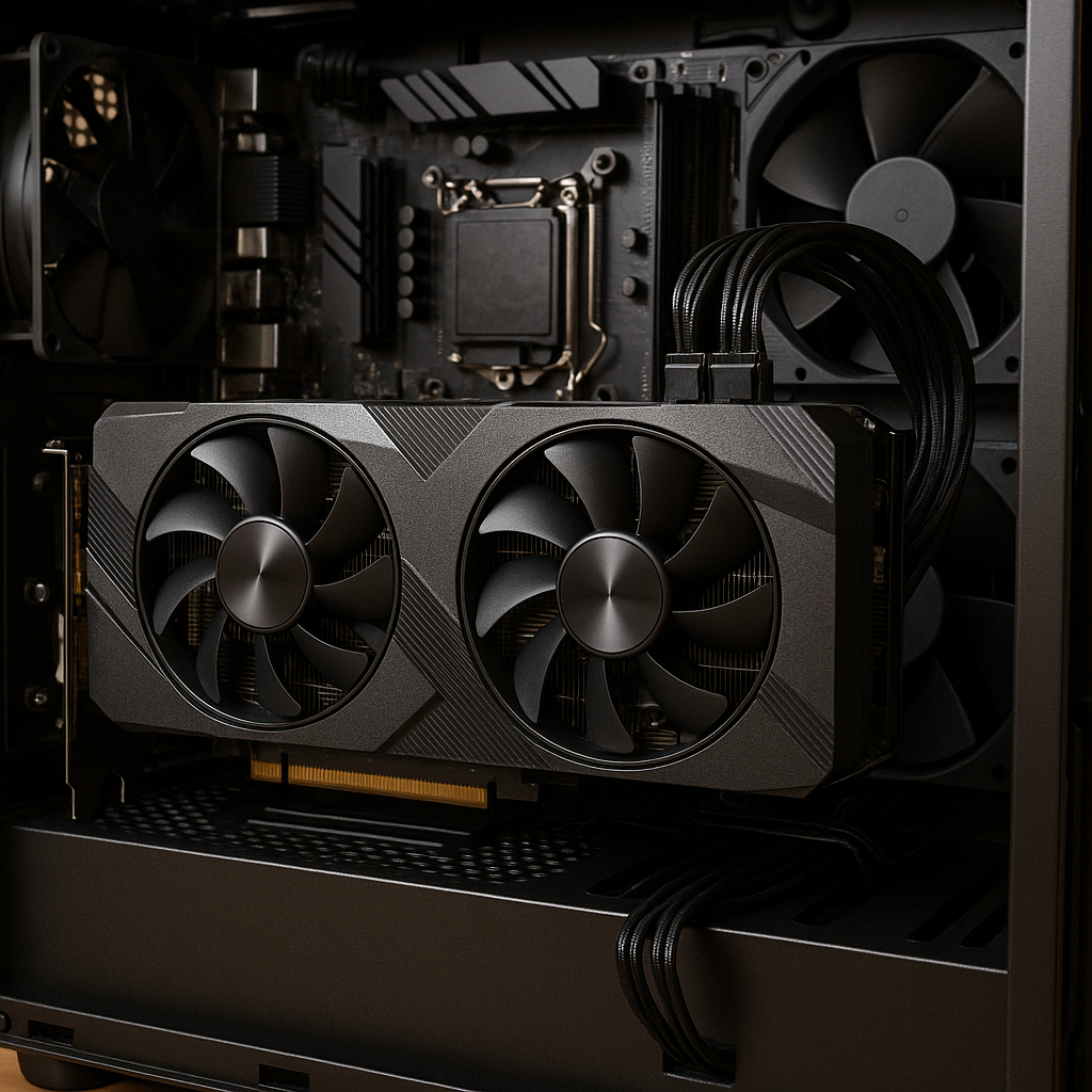 그래픽카드가 꽂혀 있는 컴퓨터 내부 전경