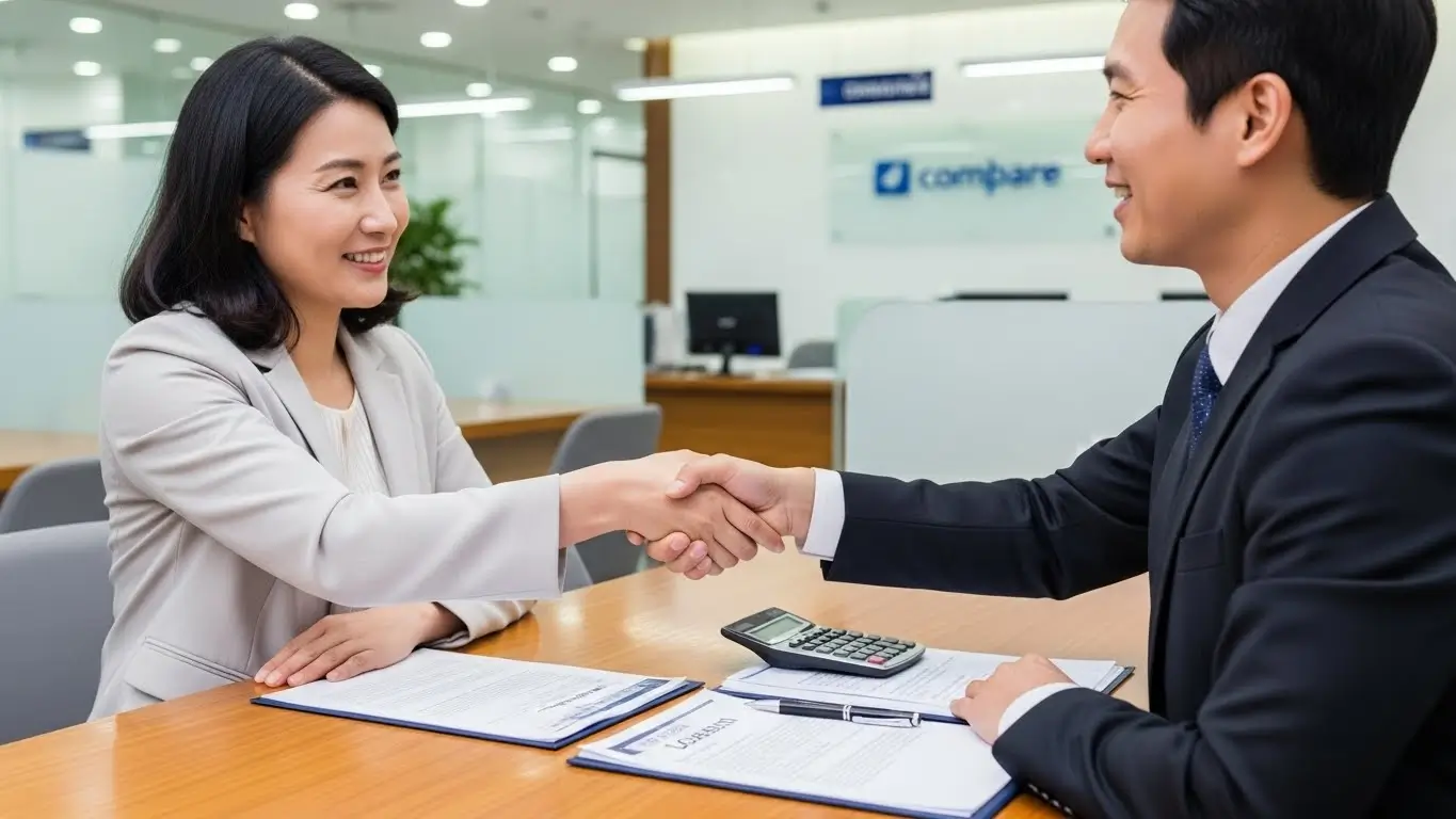 전문가와 함께 복잡한 다주택자 대출 규제를 풀고 성공적으로 자금을 마련하여 악수하는 모습
