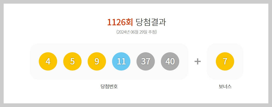 동행복권 1등 당첨번호, 1126회[2024년 6월 29일 추첨]