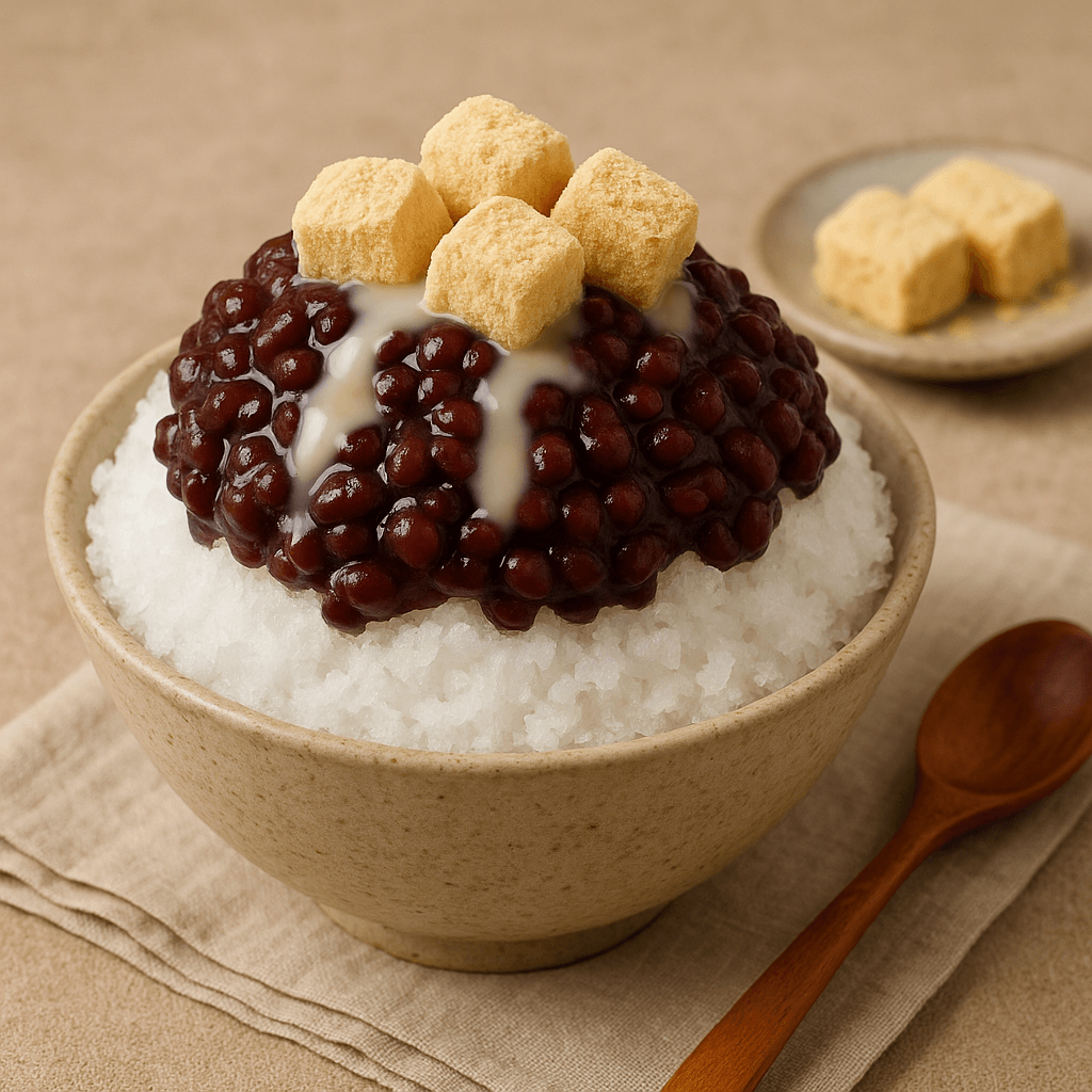 전통적인 한국식 팥빙수가 담긴 사진