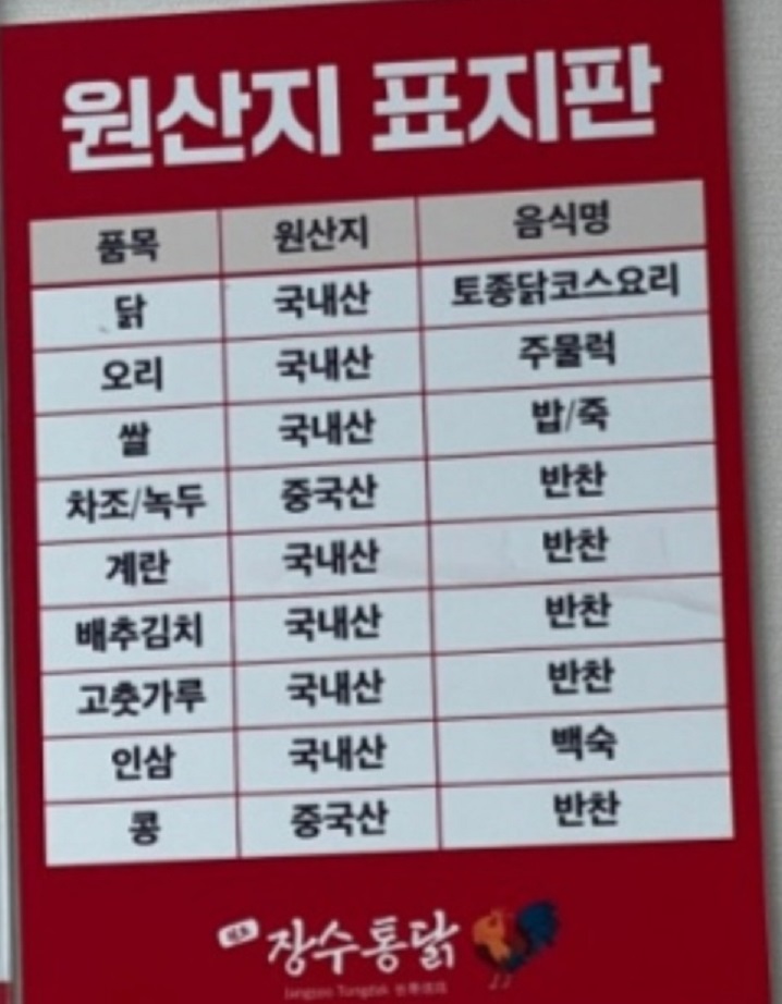 해남닭요리촌-원산지표시판