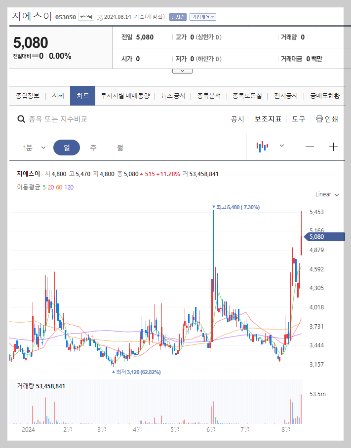 지에스이 주가 분석