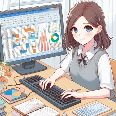 데이터를 분석하는 여성과 컴퓨터 화면