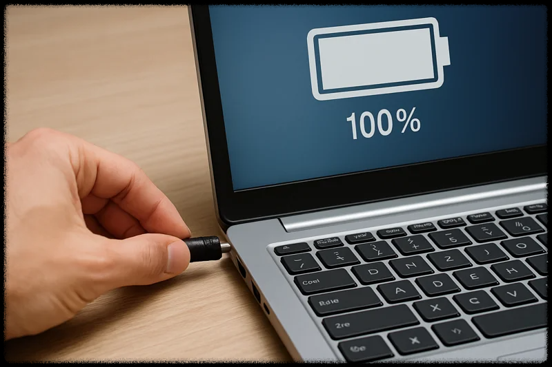 충전이 완료된 노트북 화면