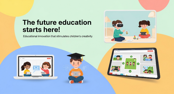 키즈페어가 열린다는 내용을 담고 있고 박사모를 쓴 어린이가 책도 보고 PC를 통해서 학습을 하고 있는 모습을 담고 있는 이미지입니다.