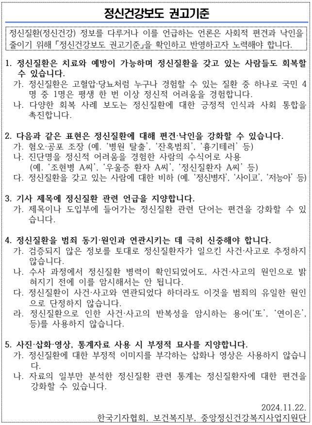 정신건강보고 권고기준