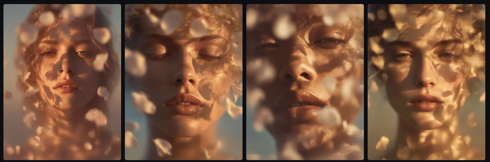 Dreamy 스타일 부드러운 구름 속 여성 얼굴 예시_Midjourney