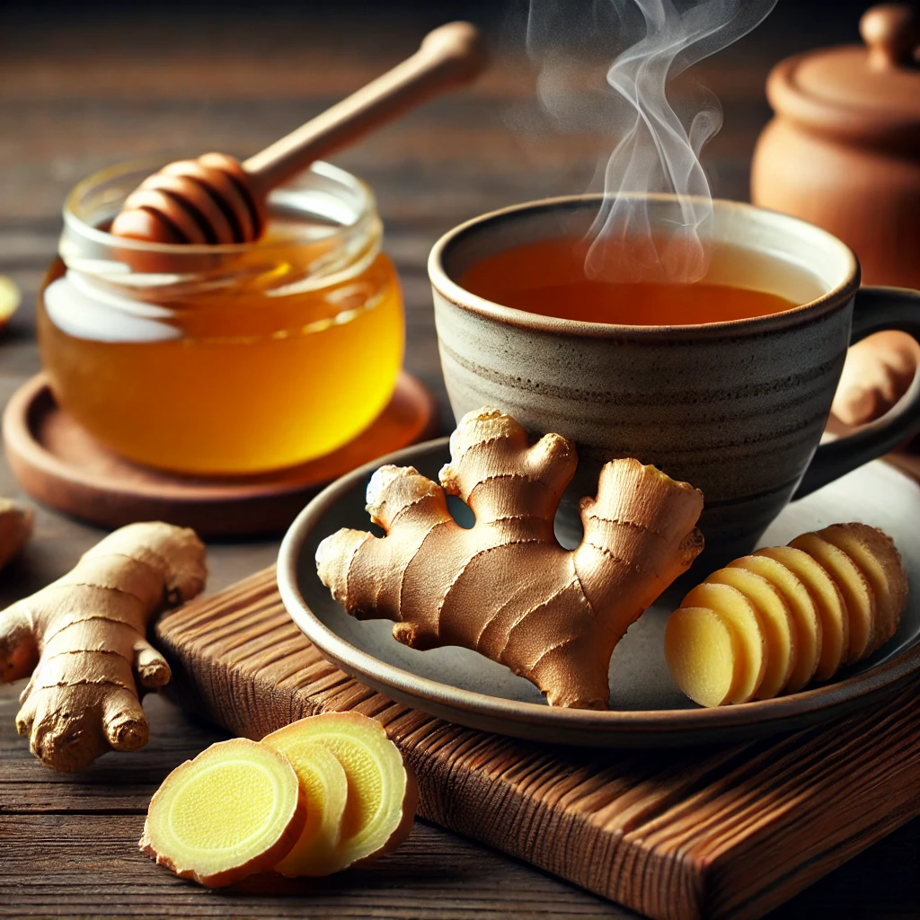 생강과 꿀을 넣은 따뜻한 생강차