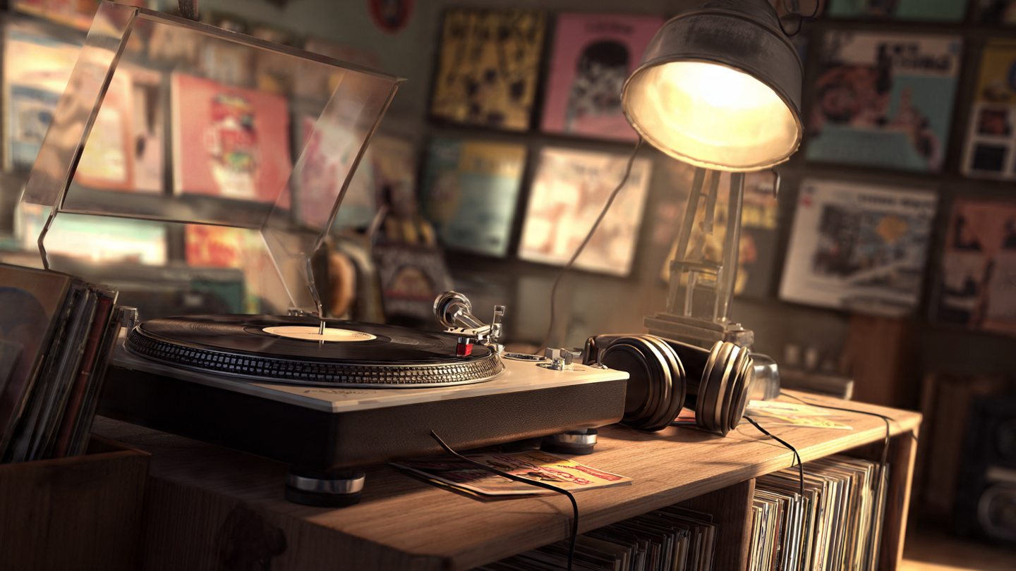 매장에서 LP 상태 확인과 청음