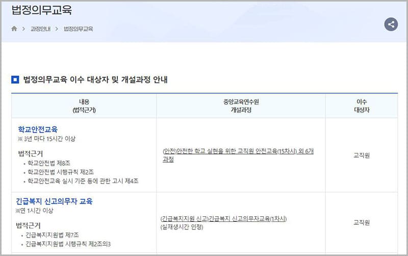 법정의무교육 과정 안내