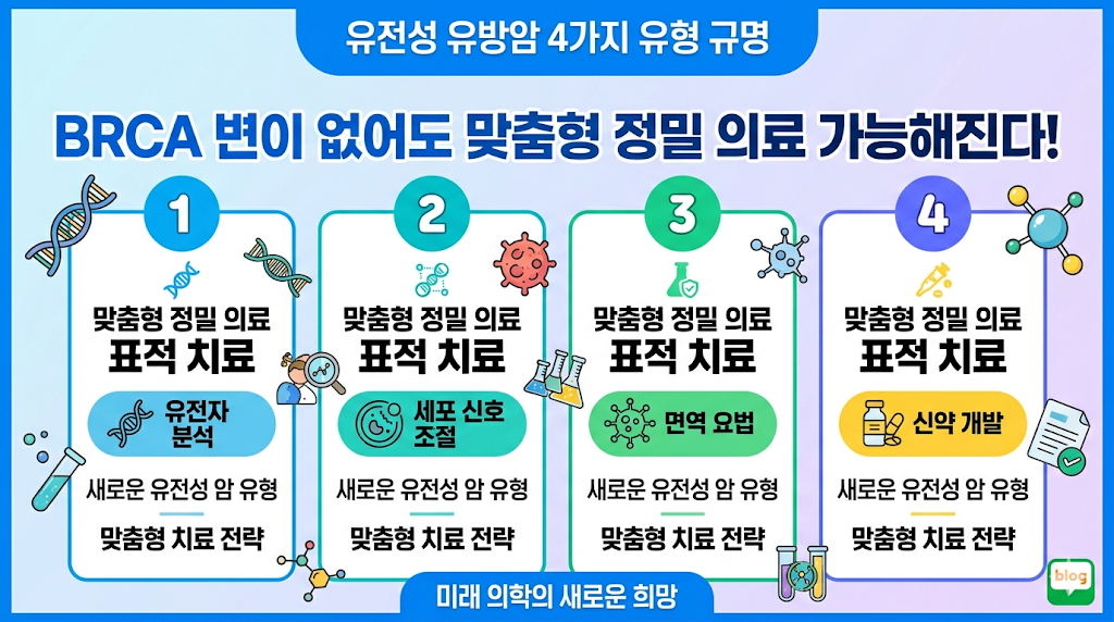 유전성 유방암 4가지 유형 규명, BRCA 변이 없어도 맞춤형 정밀 의료 가능해진다