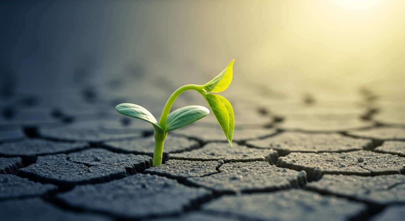 고난을 딛고 성장하는 회복 탄력성을 상징하는 새싹 이미지.
