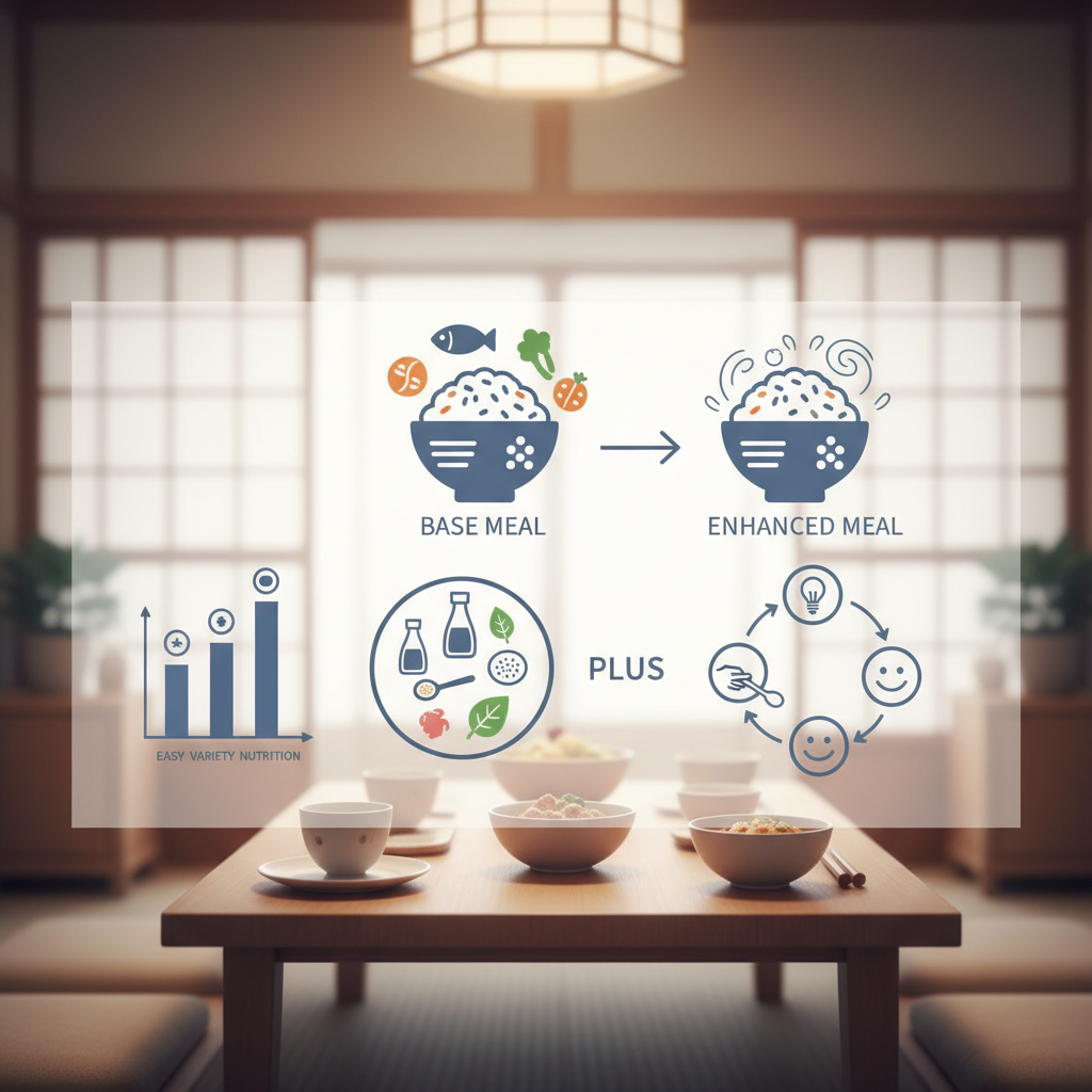 図5 日常の食事への「ちょい足し」実践法に関する統計・生理メカニズム・対策を示す政策リポート用インフォグラフィック