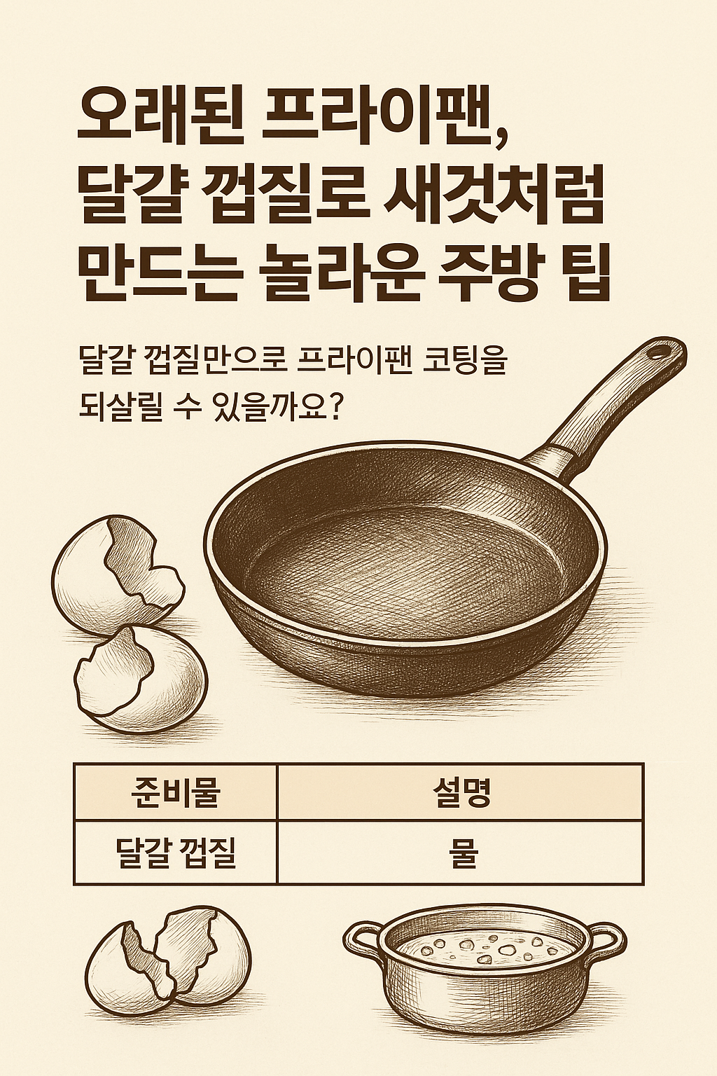 오래된 프라이팬, 달걀 껍질로 새것처럼 만드는 놀라운 주방 팁