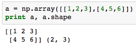 2행 3열 NumPy 배열과 shape가 (2, 3)인 초기 상태